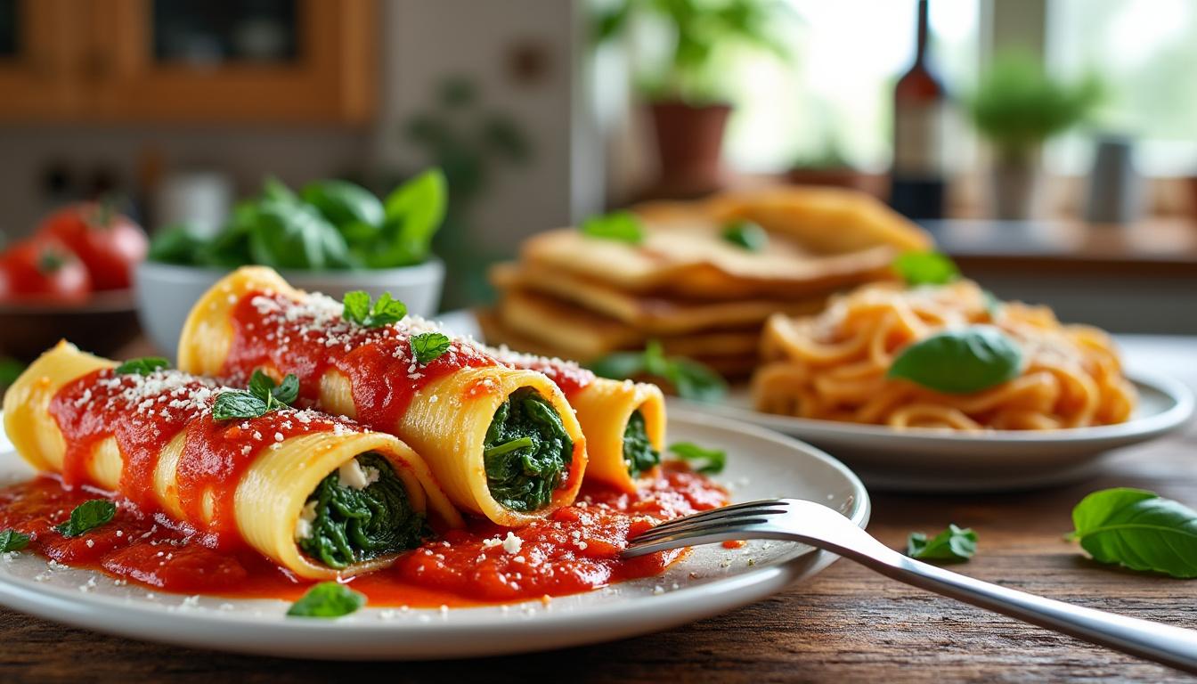 découvrez notre recette facile et savoureuse de cannelloni ricotta épinards. un plat italien crémeux et gourmand, parfait pour un repas convivial en famille ou entre amis !