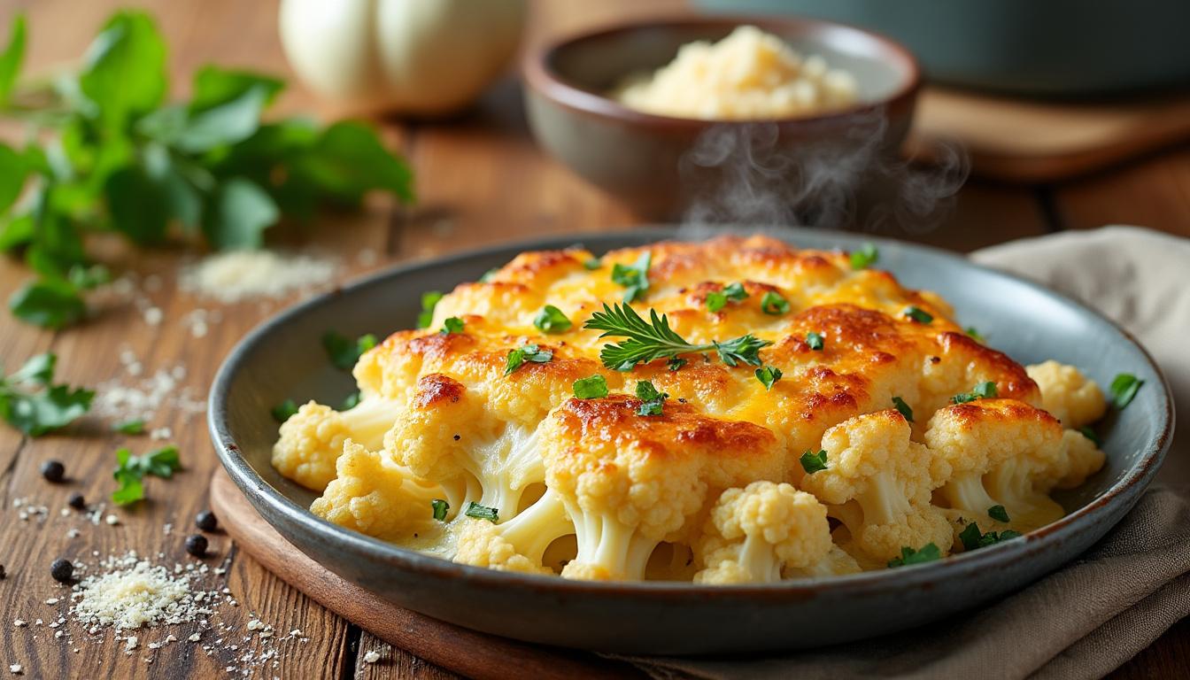 découvrez notre recette facile et crémeuse de gratin de chou-fleur, idéale pour régaler toute la famille avec un plat savoureux et réconfortant.