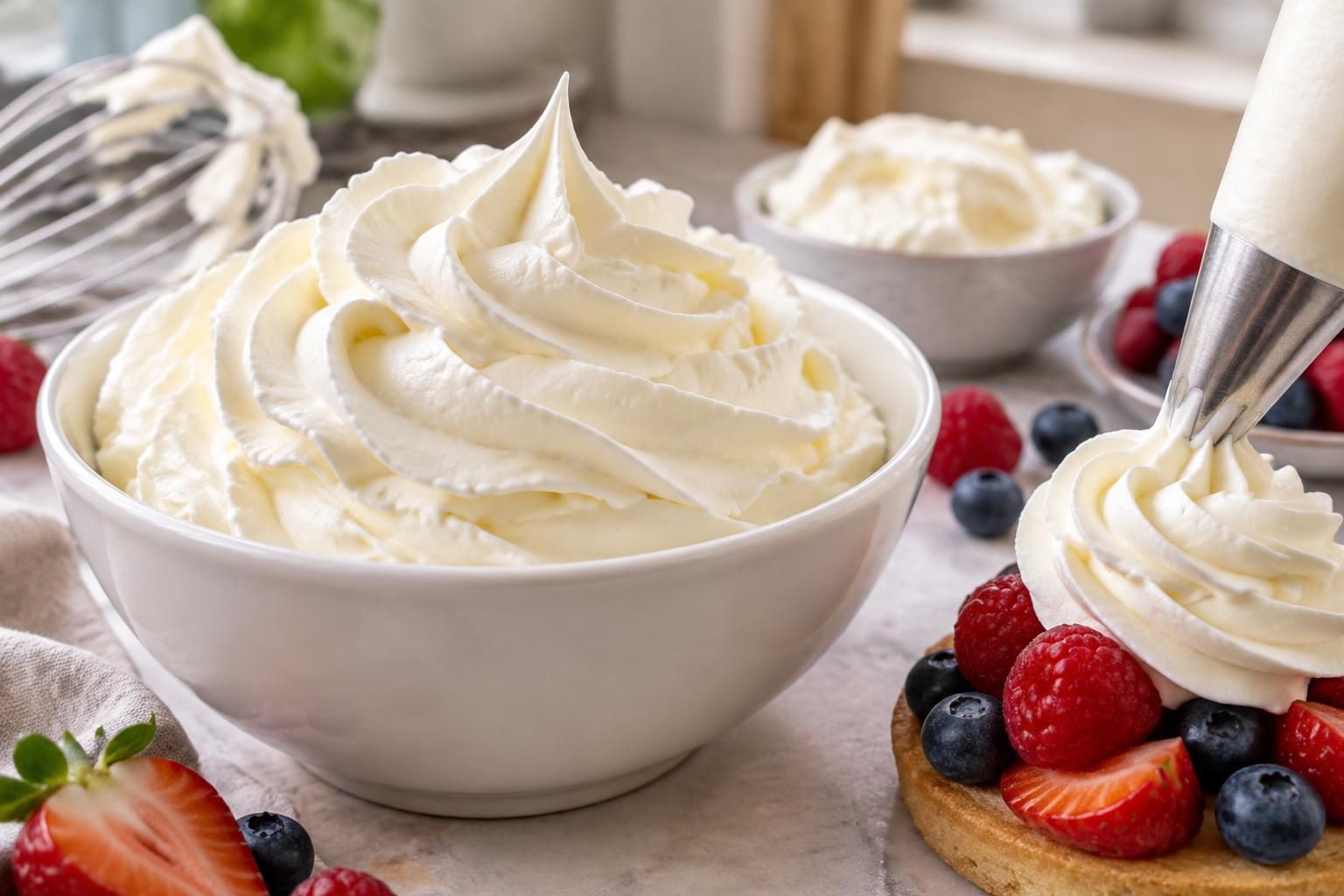 découvrez une recette facile de crème chantilly au mascarpone, ferme et onctueuse, idéale pour garnir vos desserts et réussir vos pâtisseries.